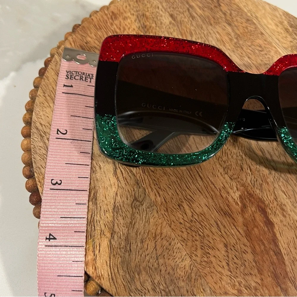 Gucci Red and Green Glitter Sunglasses‎ acetate square sunglasses minor flaws